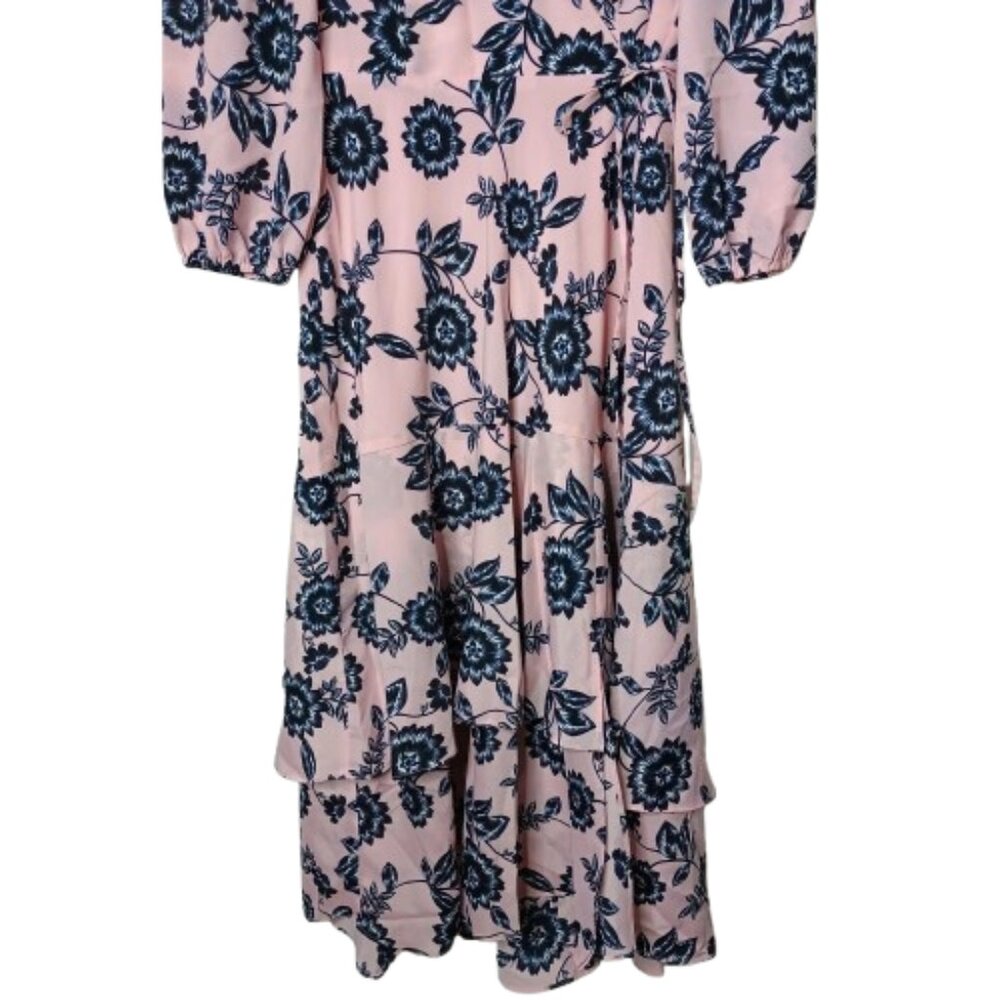 NWT Eliza J Womens Size 12 Pink Navy Floral Faux Wrap Long Sleeve Midi Dress NEW - Picture 6 of 8